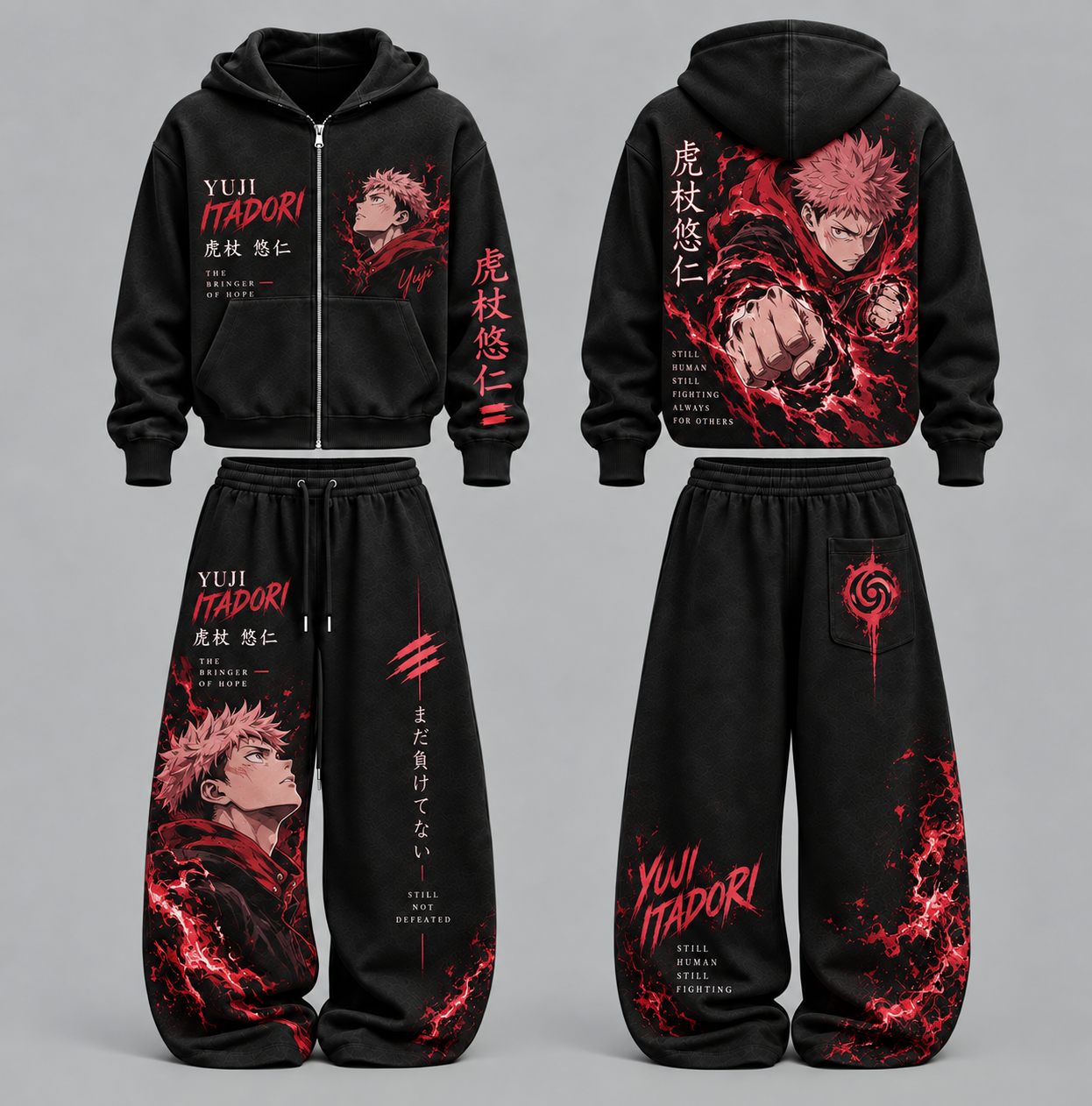 Jujutsu Kaisen Yuji Itadori - Unisex Zipper Hooded Sweatshirt Set