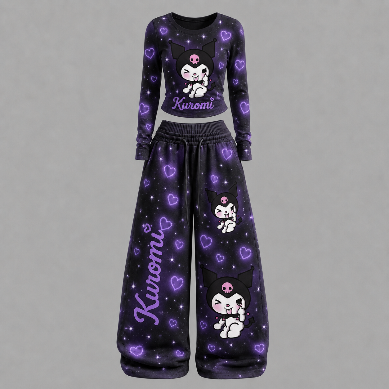 Kuromi Long-sleeved double-layer stretch pants set