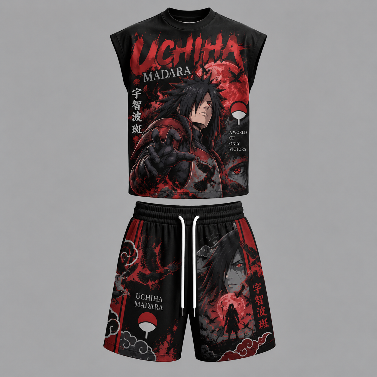 Naruto Uchiha Madara Sleeveless Tank Top & Shorts Two-Piece Streetwear Set