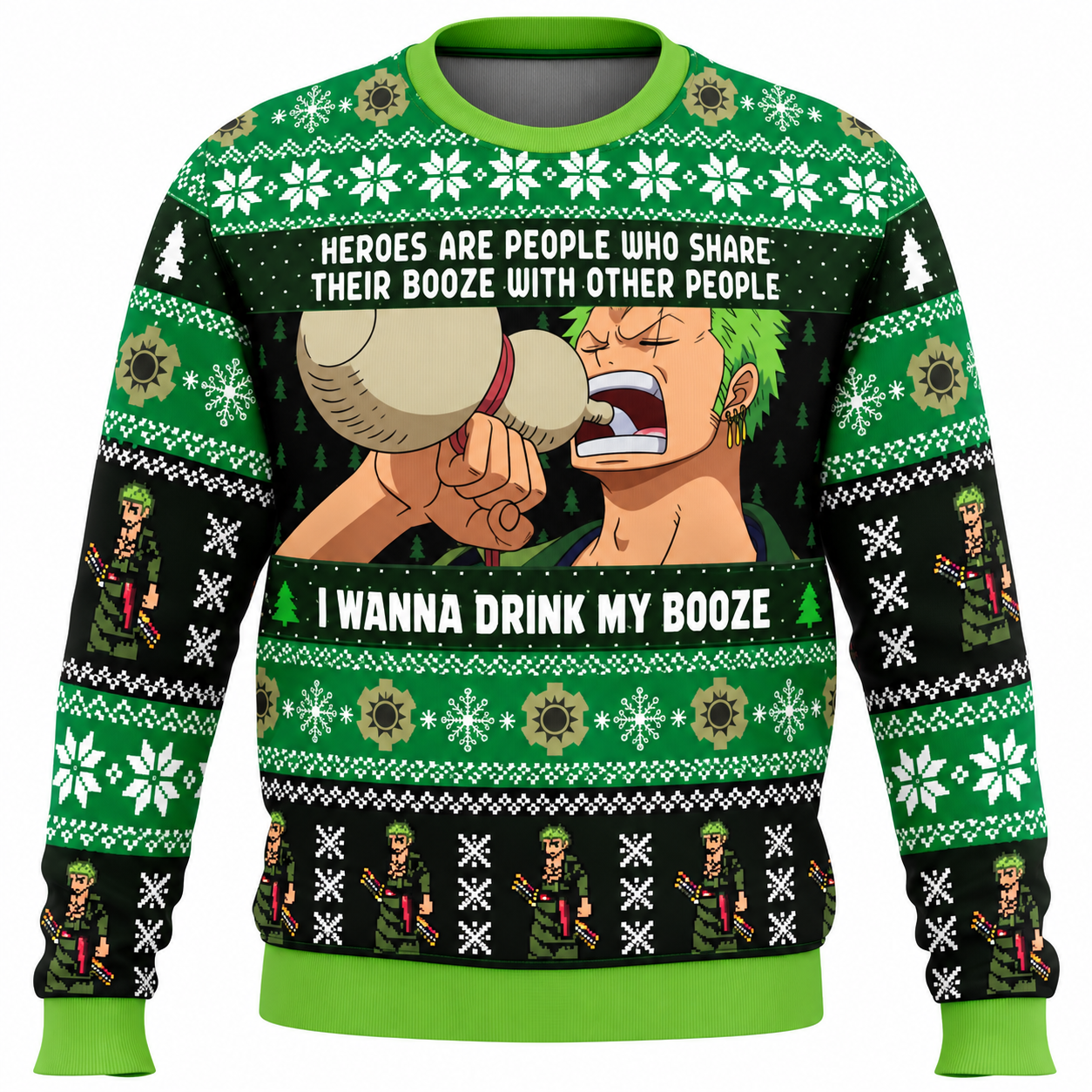 I Wanna Drink My Booze Zoro One Piece Ugly Christmas Sweater