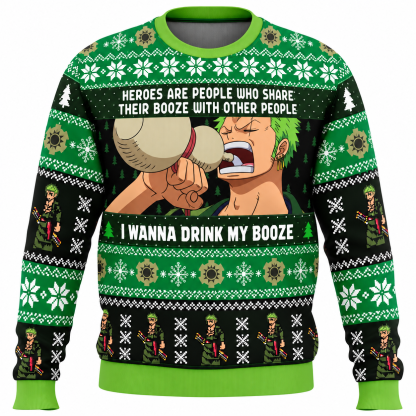 I Wanna Drink My Booze Zoro One Piece Ugly Christmas Sweater