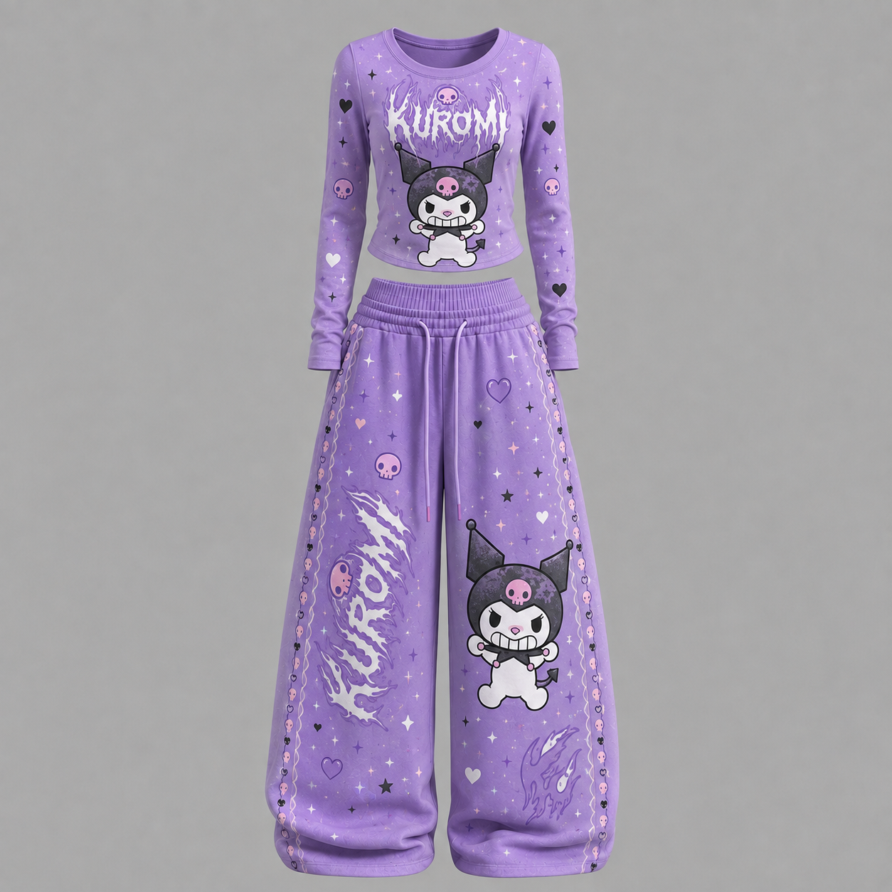 Kuromi Long-sleeved double-layer stretch pants set