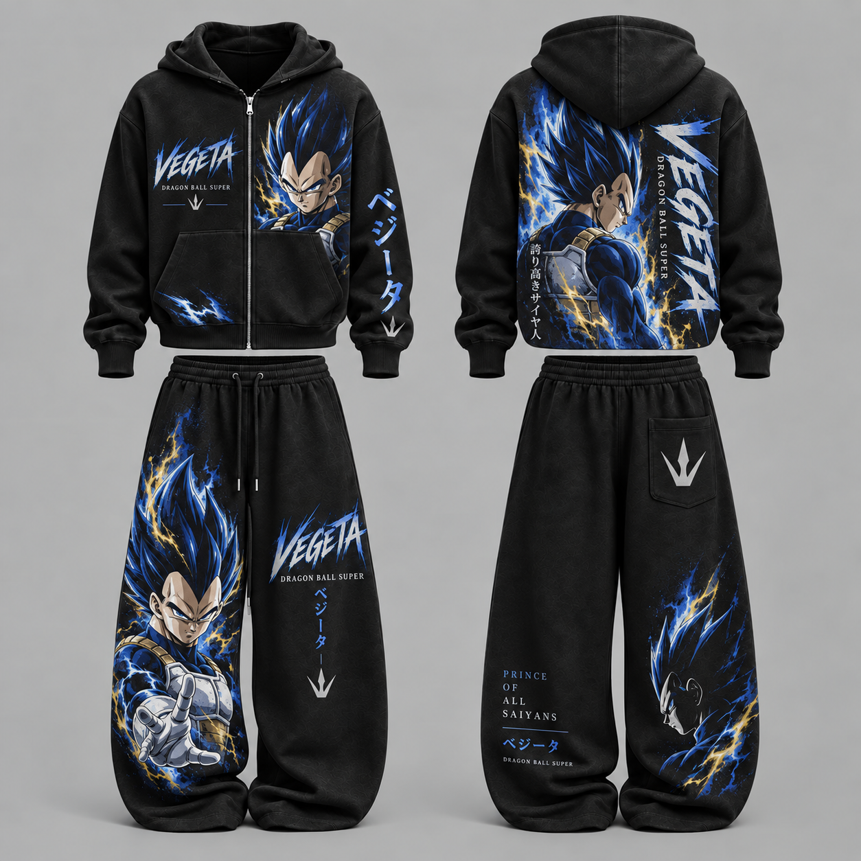 Dragon Ball Z Vegeta- Unisex Zipper Hooded Sweatshirt Set
