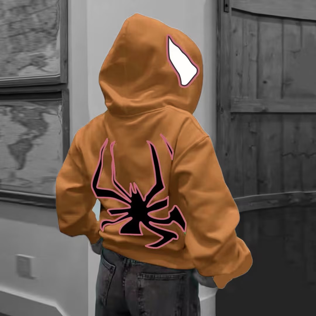 Spiderman Eye Mask Couple Hoodies Best Material- Y2K Streetwear Graphic Zip-Up Sweatshirt for Men and Women