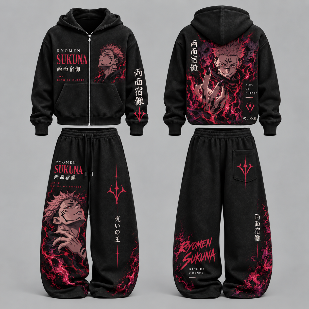 Jujutsu Kaisen Ryomen Sukuna - Unisex Zipper Hooded Sweatshirt Set