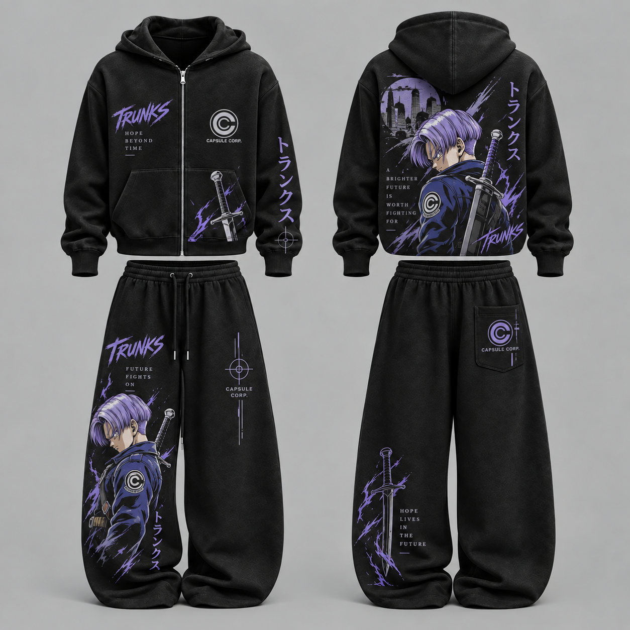 Dragon Ball Z Trunks- Unisex Zipper Hooded Sweatshirt Set