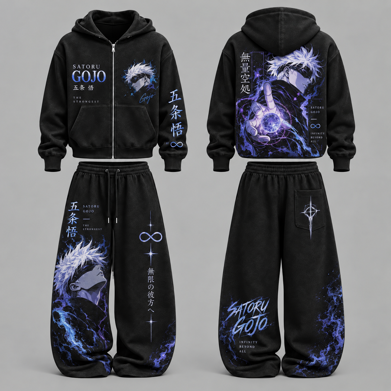 Jujutsu Kaisen Satoru Gojo - Unisex Zipper Hooded Sweatshirt Set