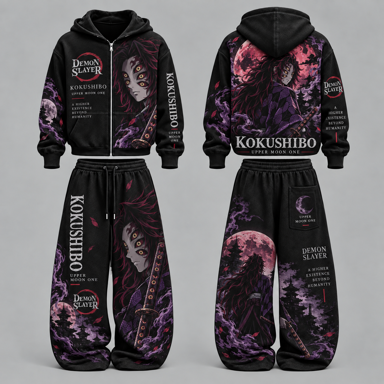 Demon Slayer Kokushibo- Unisex Zipper Hooded Sweatshirt Set