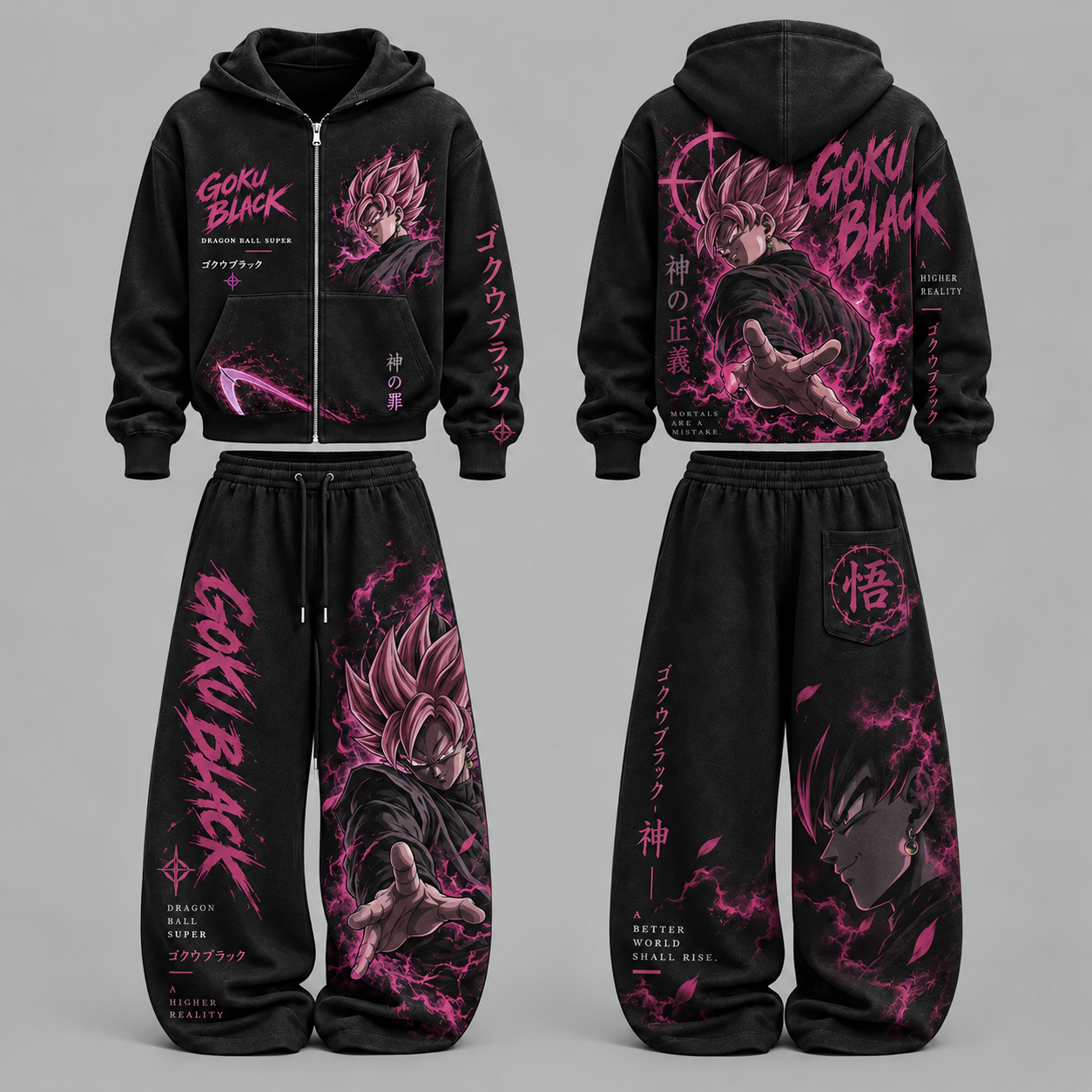 Dragon Ball Z Black Goku- Unisex Zipper Hooded Sweatshirt Set