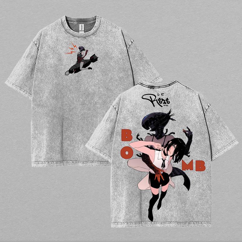 Chainsaw Man Bomb boom Reze arc Devil villains v5 Washed T-shirt Doubl
