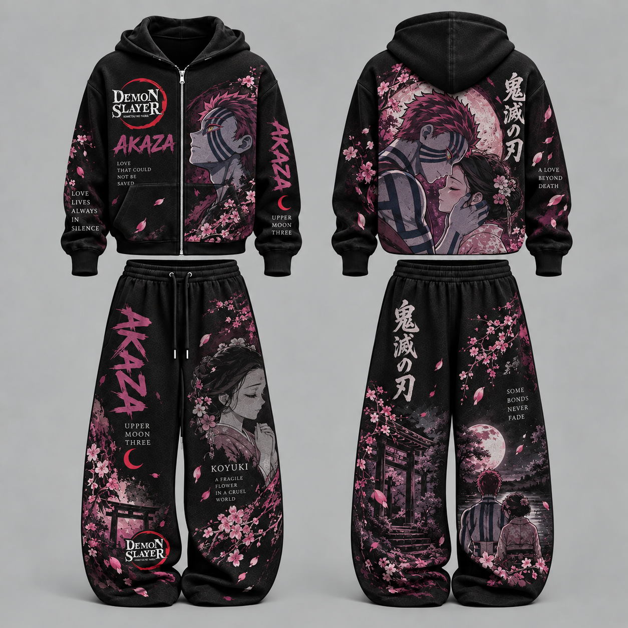 Demon Slayer Akaza & Koyuki- Unisex Zipper Hooded Sweatshirt Set