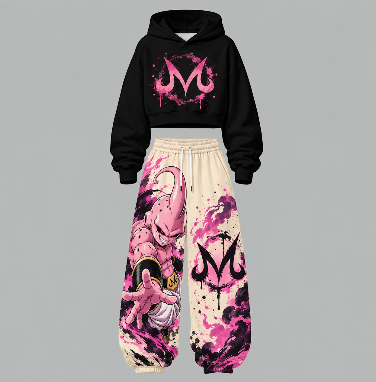 Dragon Ball Z Women‘s Cropped Long Sleeve Hoodie & High Waist Jogger Pants Two Piece Tracksuit Set