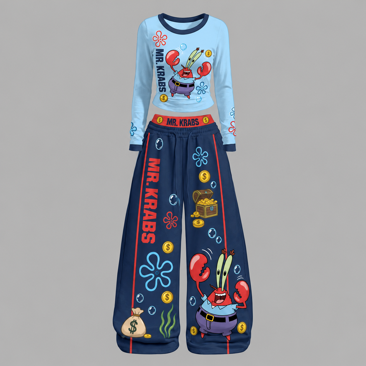 Mr. Krabs SpongeBob SquarePants Long-Sleeved Double-Layer Stretch Pants Set