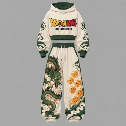 Dragon Ball Z Women‘s Cropped Long Sleeve Hoodie & High Waist Jogger Pants Two Piece Tracksuit Set