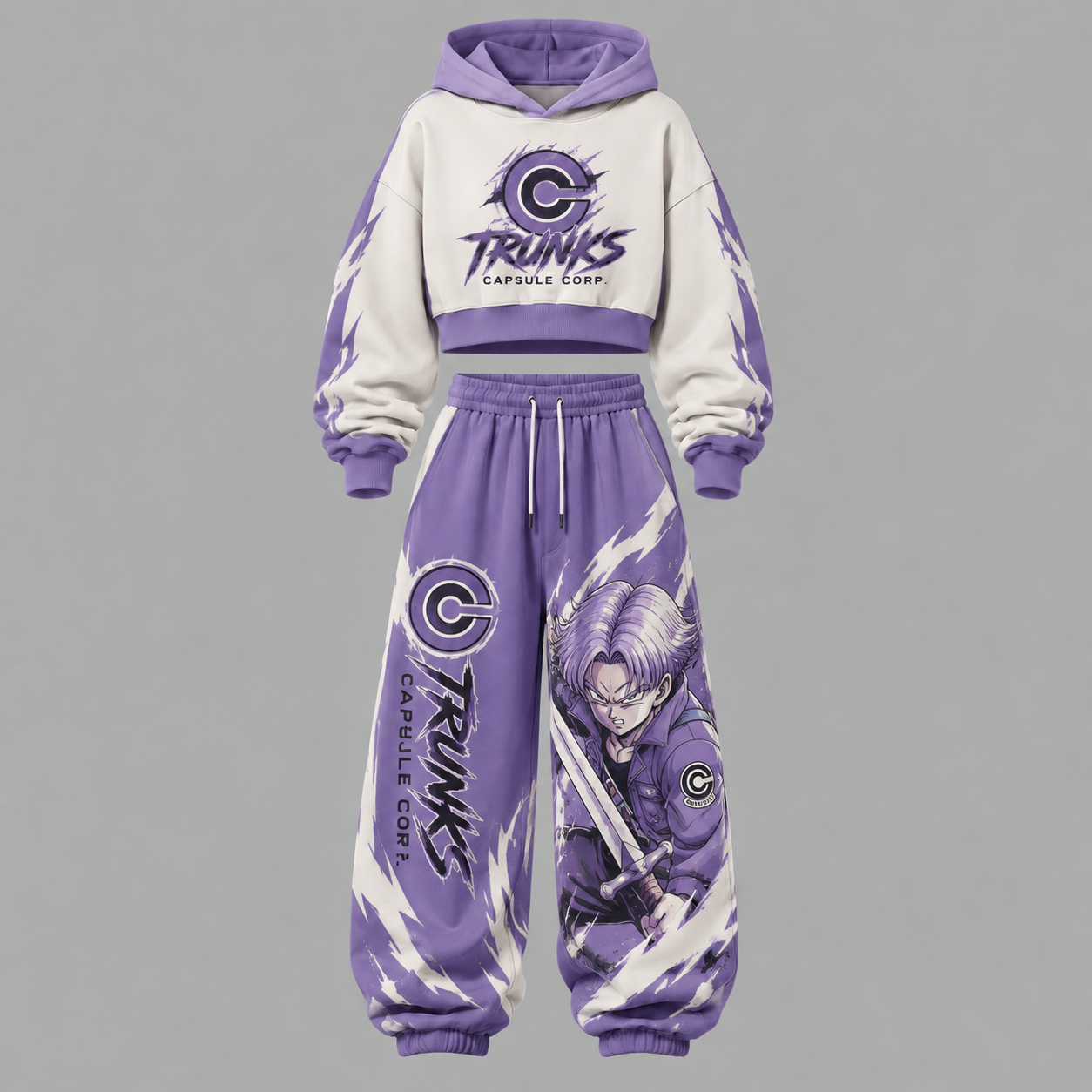 Dragon Ball Z Women‘s Cropped Long Sleeve Hoodie & High Waist Jogger Pants Two Piece Tracksuit Set