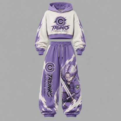Dragon Ball Z Women‘s Cropped Long Sleeve Hoodie & High Waist Jogger Pants Two Piece Tracksuit Set