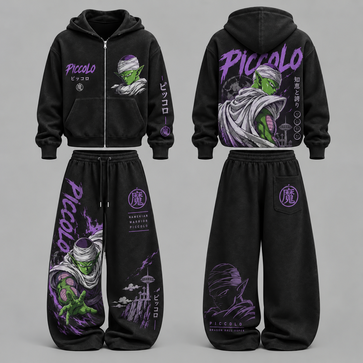 Dragon Ball Z Piccolo- Unisex Zipper Hooded Sweatshirt Set