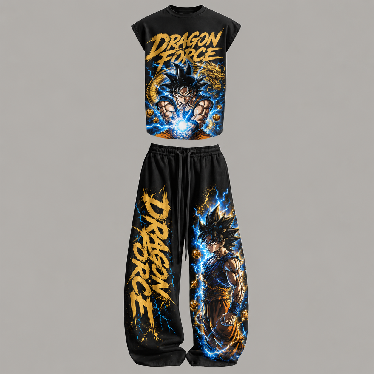 Dragon Ball Sleeveless Tank Top & Wide Leg Pants Two-Piece Streetwear Set