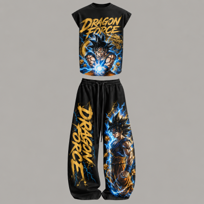 Dragon Ball Sleeveless Tank Top & Wide Leg Pants Two-Piece Streetwear Set