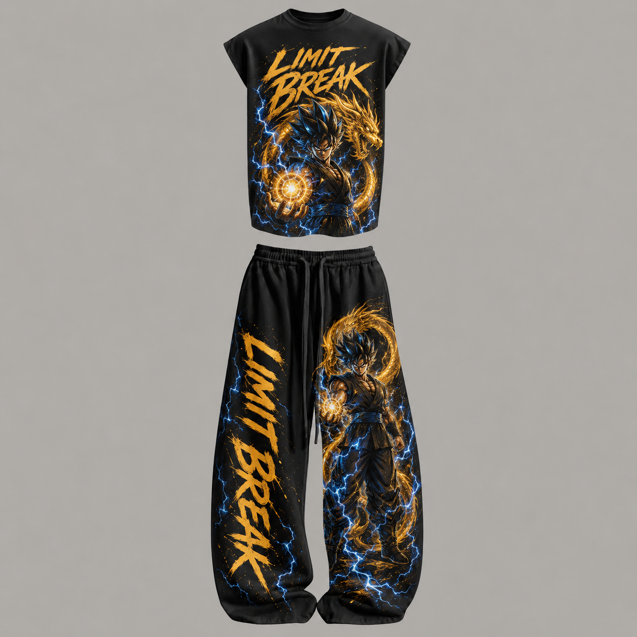 Dragon Ball Sleeveless Tank Top & Wide Leg Pants Two-Piece Streetwear Set