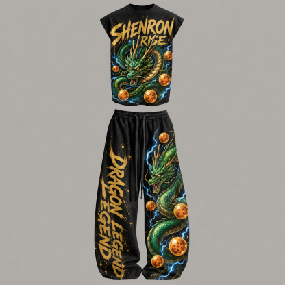 Dragon Ball Sleeveless Tank Top & Wide Leg Pants Two-Piece Streetwear Set