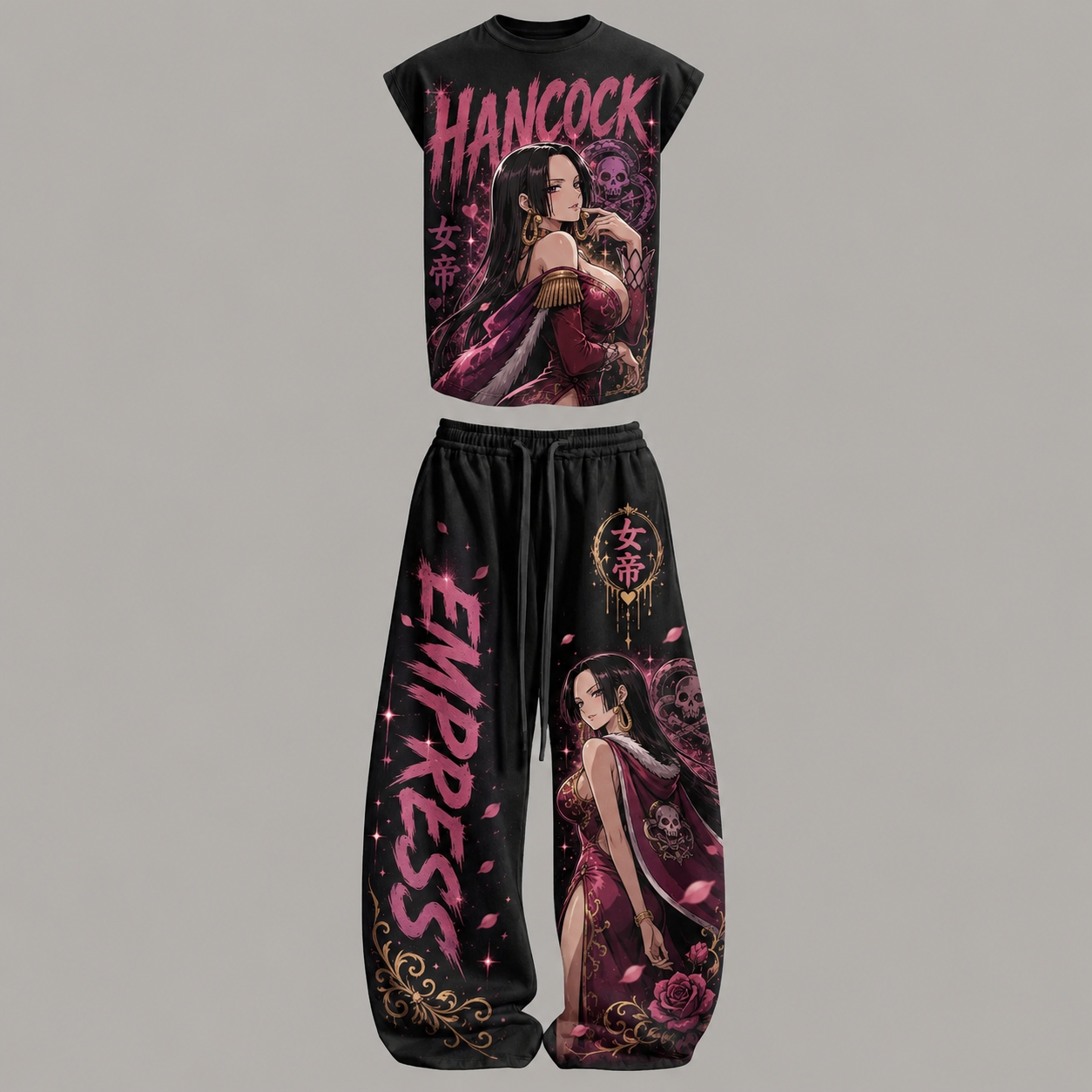 One Piece Boa Hancock Sleeveless Tank Top & Wide Leg Pants Two-Piece Streetwear Set