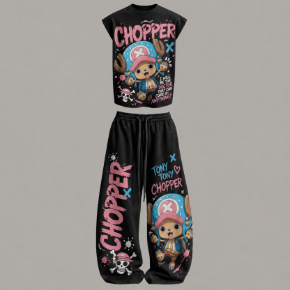 One Piece Tony Tony Chopper Sleeveless Tank Top & Wide Leg Pants Two-Piece Streetwear Set