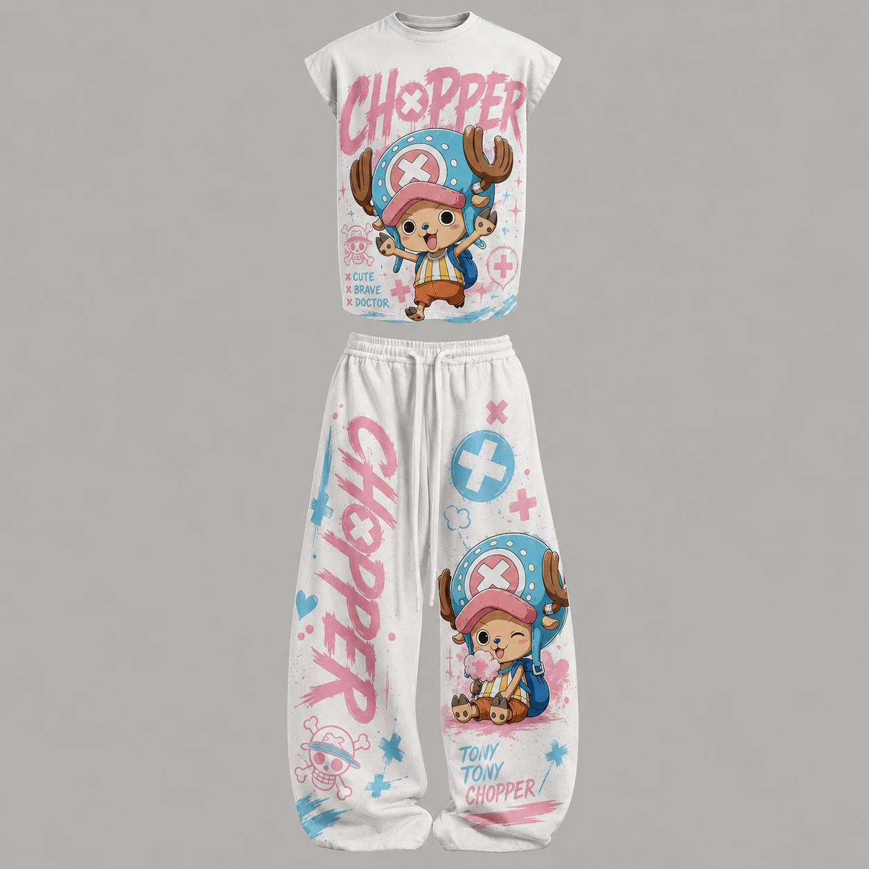 One Piece Tony Tony Chopper Sleeveless Tank Top & Wide Leg Pants Two-Piece Streetwear Set