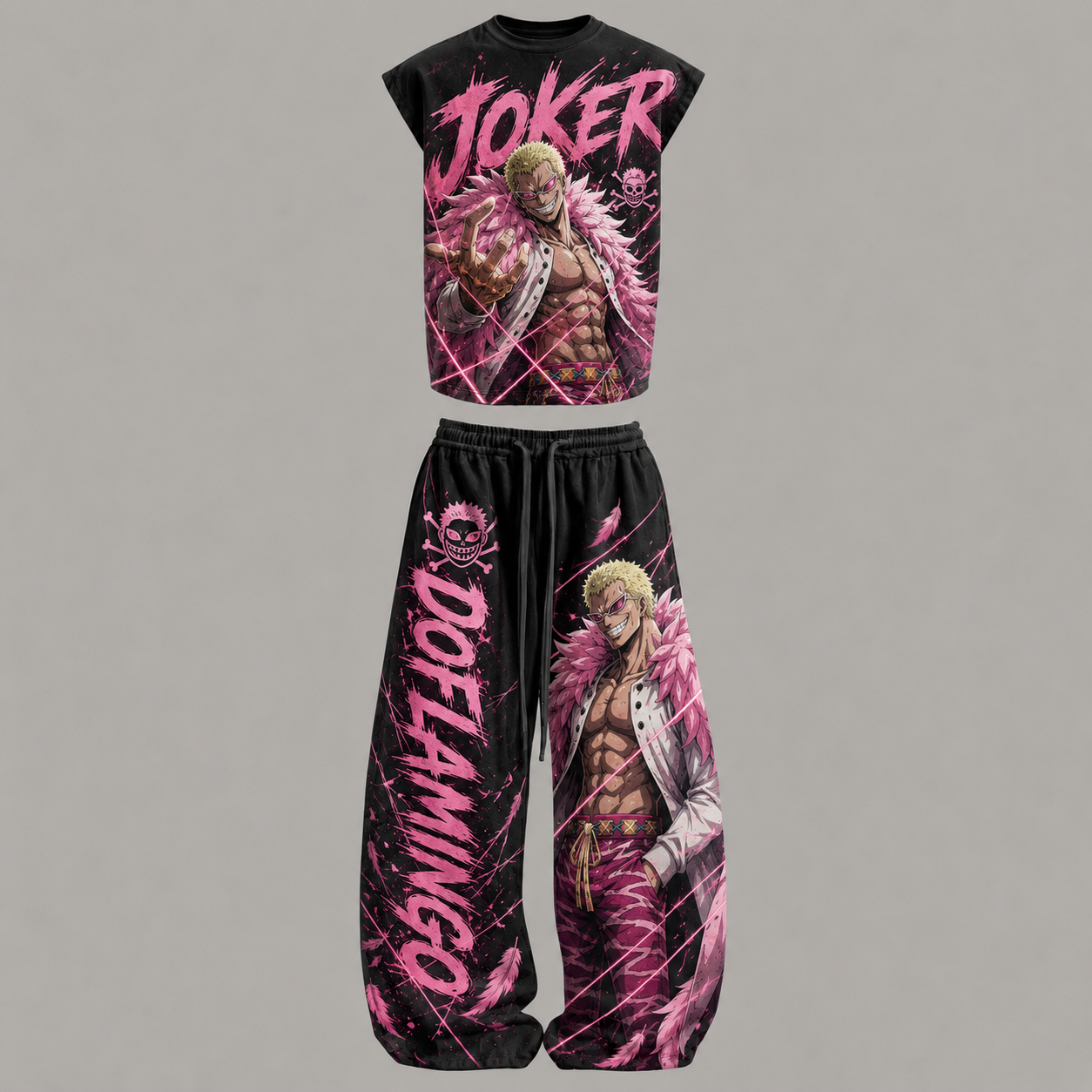 One Piece Joker Sleeveless Tank Top & Wide Leg Pants Two-Piece Streetwear Set