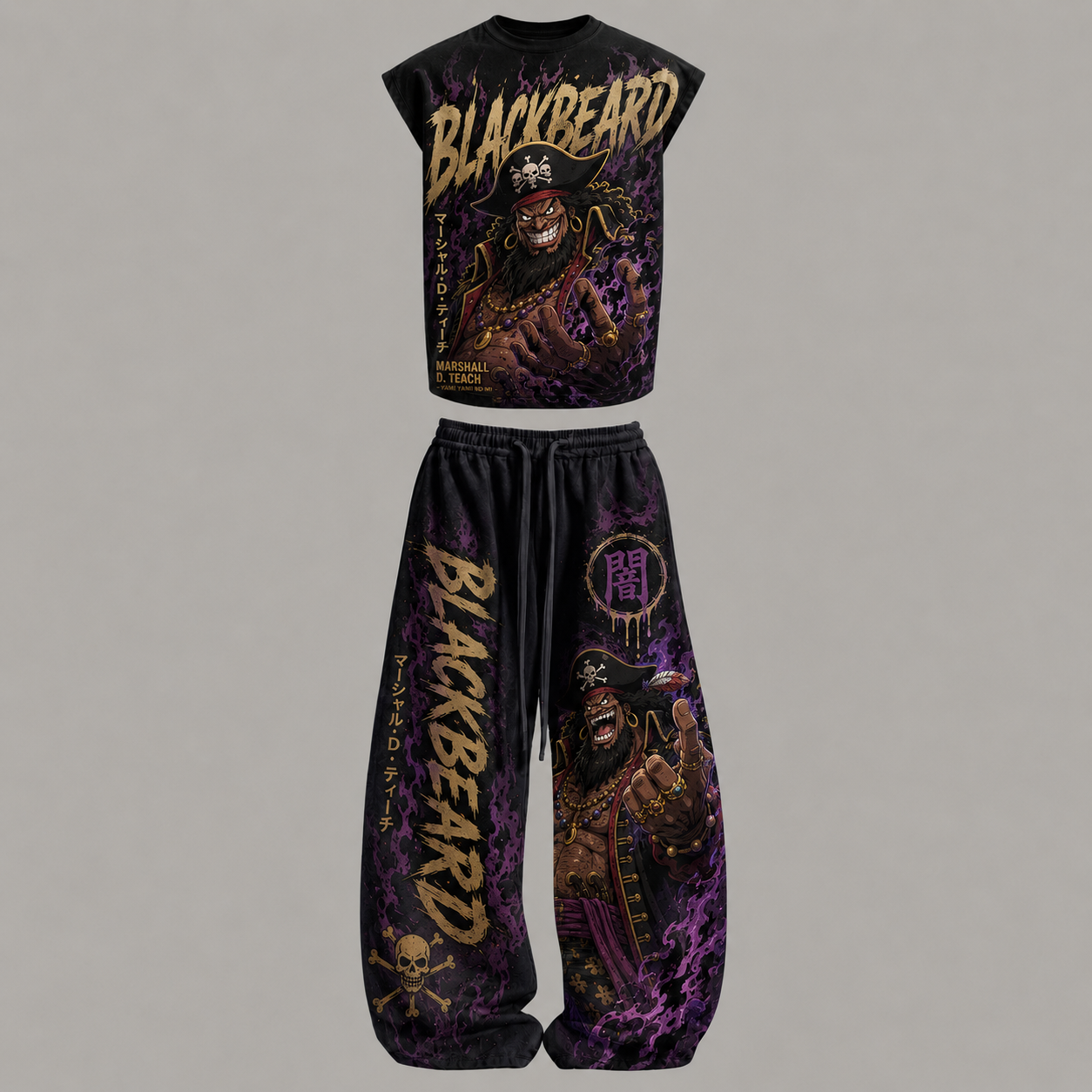 One Piece Marshall D Sleeveless Tank Top & Wide Leg Pants Two-Piece Streetwear Set