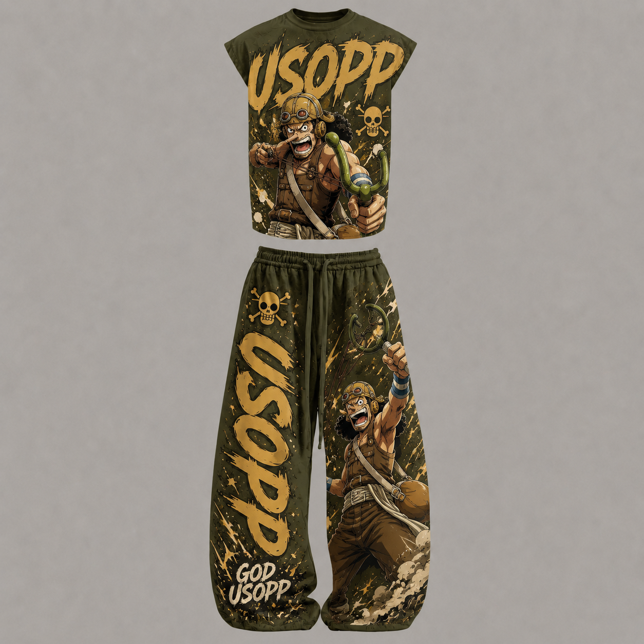 One Piece Usopp Sleeveless Tank Top & Wide Leg Pants Two-Piece Streetwear Set