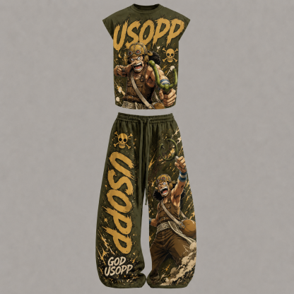 One Piece Usopp Sleeveless Tank Top & Wide Leg Pants Two-Piece Streetwear Set