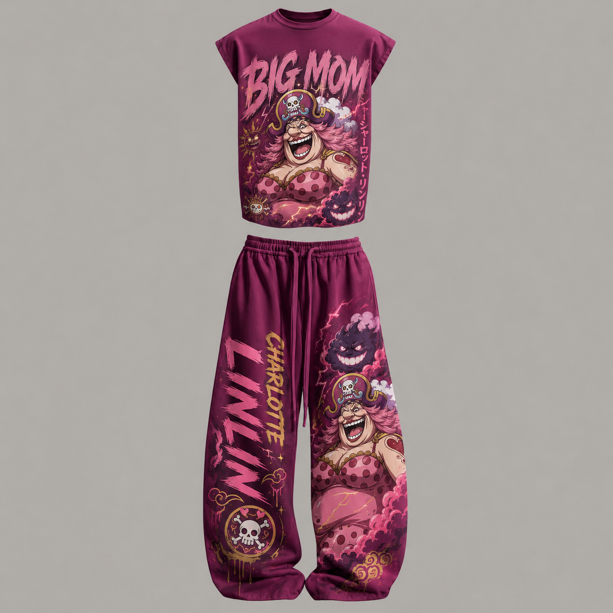 One Piece Charlotte Linlin Sleeveless Tank Top & Wide Leg Pants Two-Piece Streetwear Set