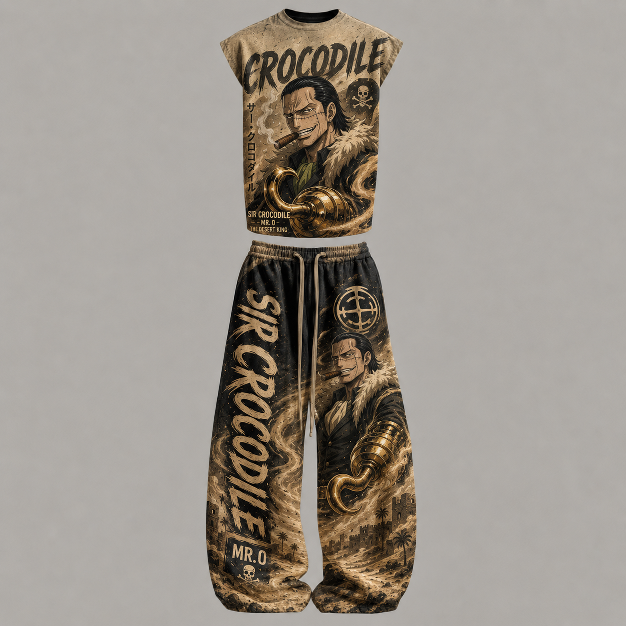 One Piece Crocodile Sleeveless Tank Top & Wide Leg Pants Two-Piece Streetwear Set