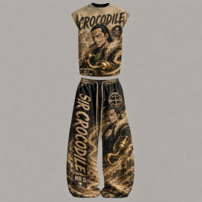 One Piece Crocodile Sleeveless Tank Top & Wide Leg Pants Two-Piece Streetwear Set