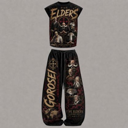 One Piece The Five Elders Sleeveless Tank Top & Wide Leg Pants Two-Piece Streetwear Set