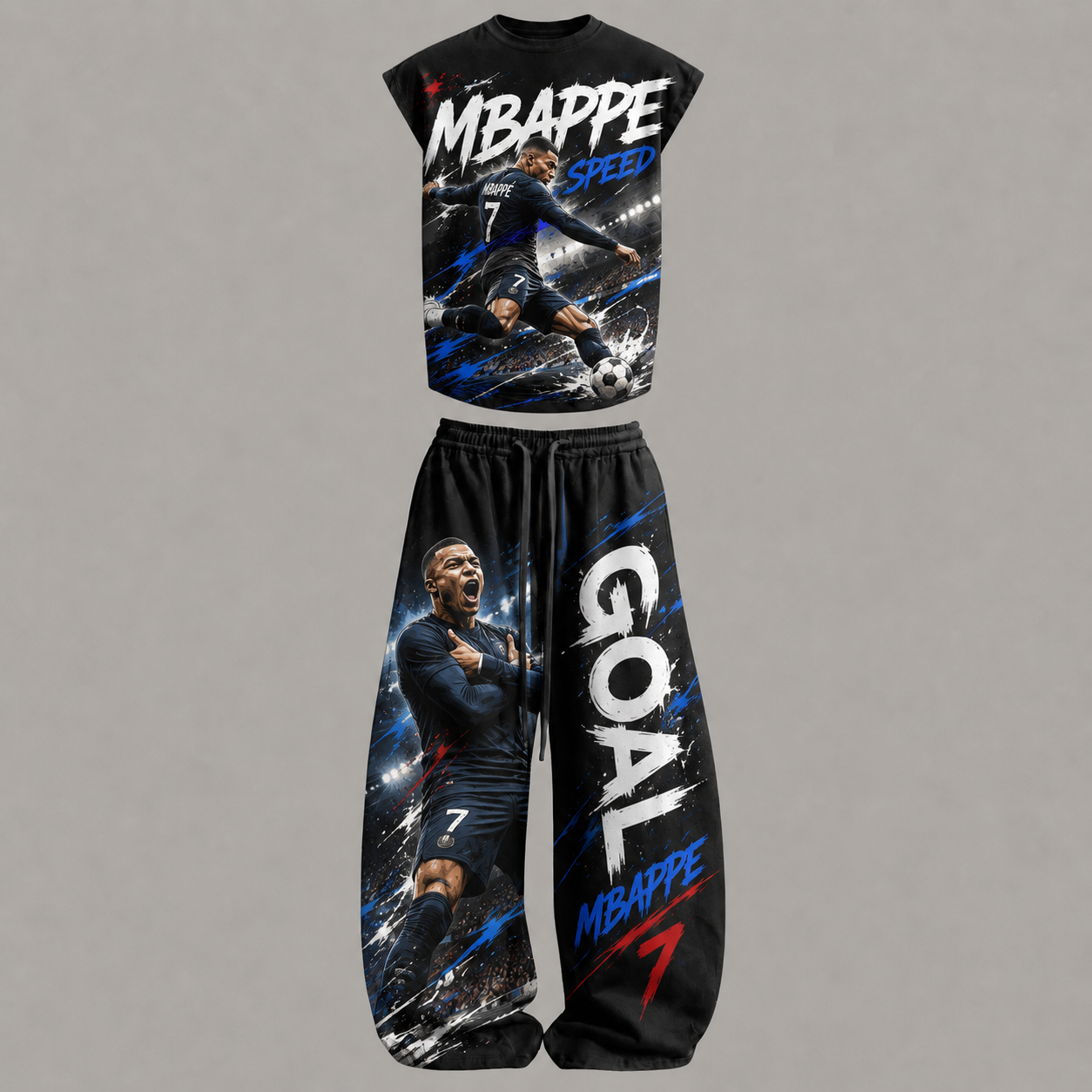 Mbappé France Sleeveless Tank Top & Wide Leg Pants Two-Piece Streetwear Set