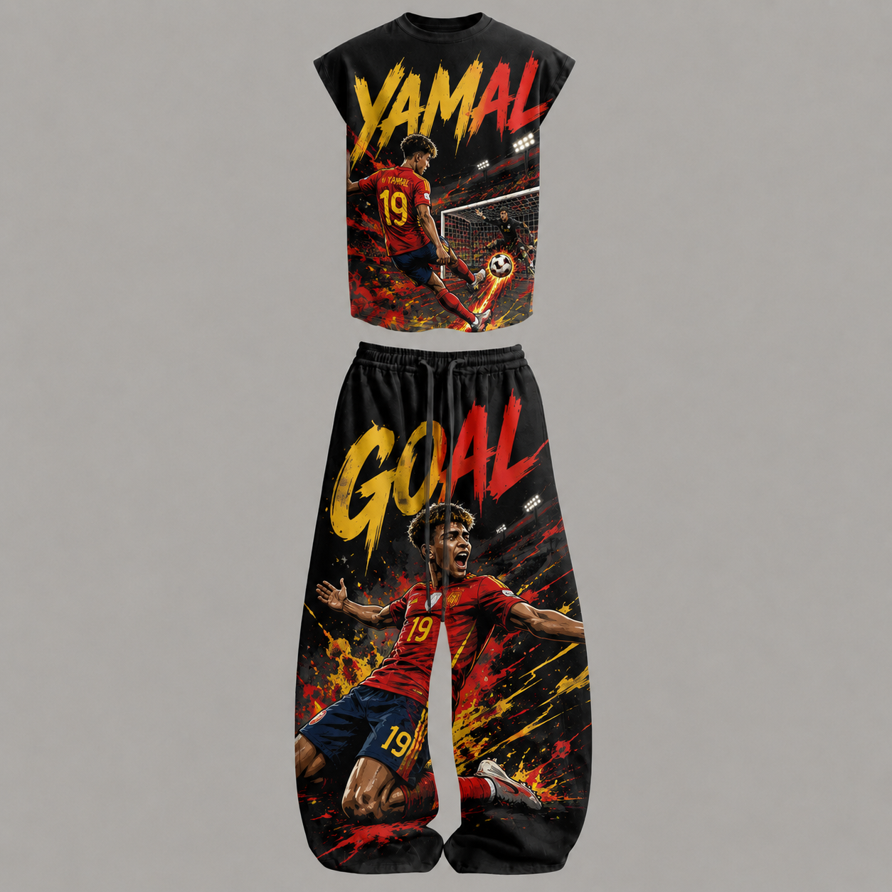 Yamal Selección Sleeveless Tank Top & Wide Leg Pants Two-Piece Streetwear Set