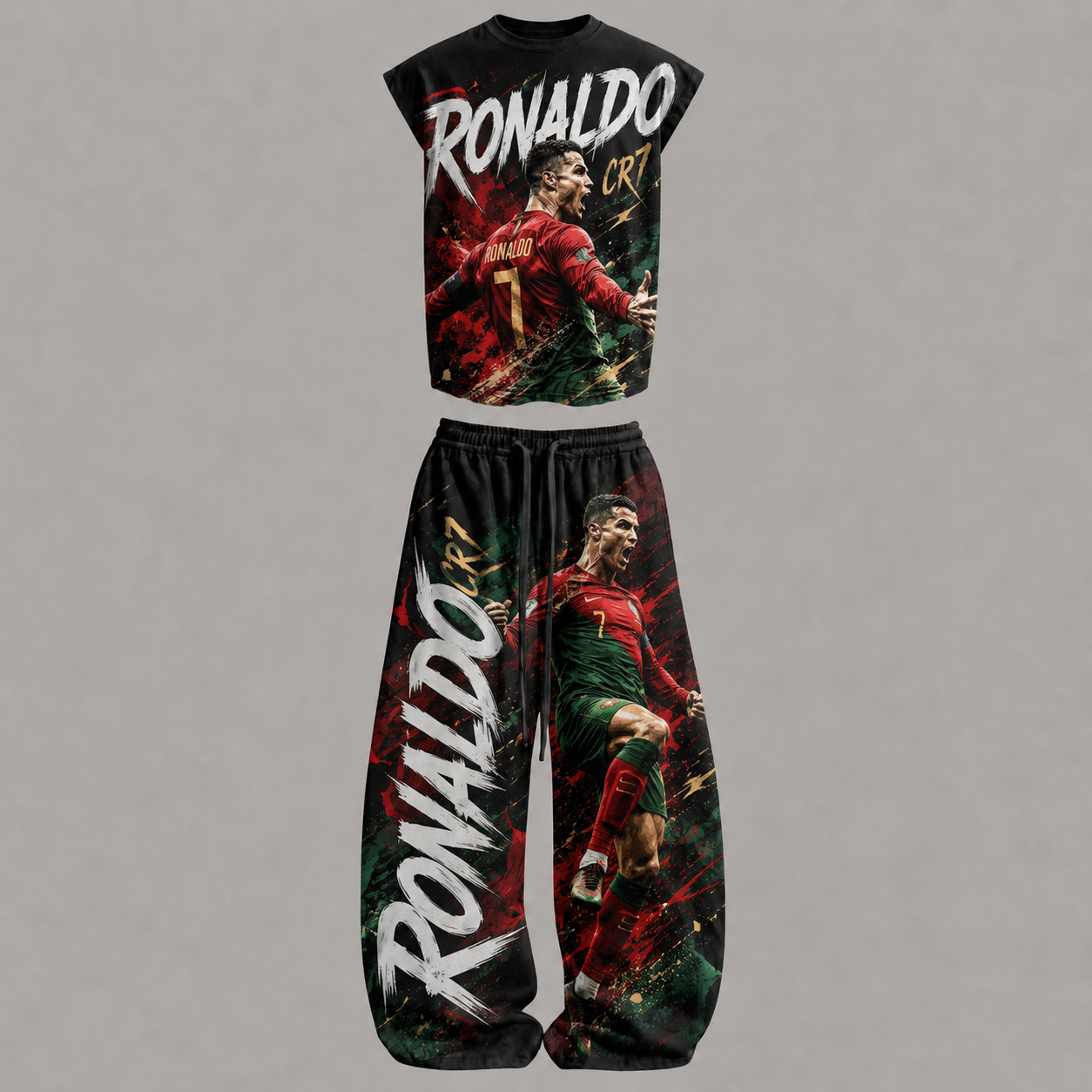 Cristiano Ronaldo Seleção Sleeveless Tank Top & Wide Leg Pants Two-Piece Streetwear Set