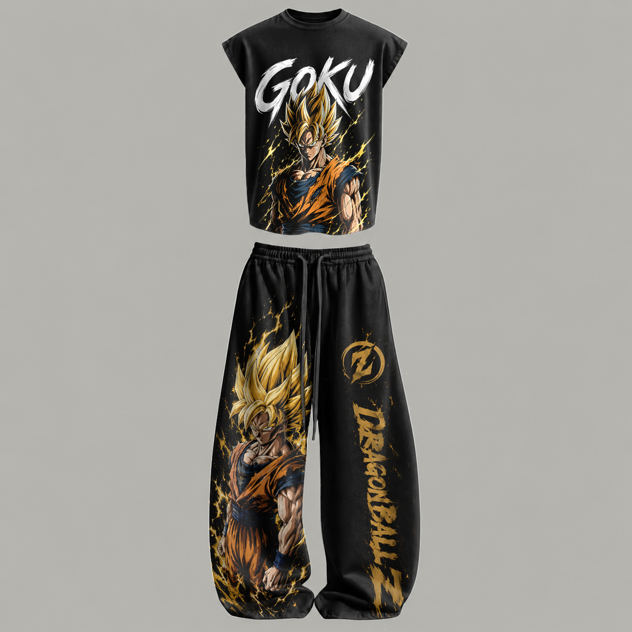 Dragon Ball Sleeveless Tank Top & Wide Leg Pants Two-Piece Streetwear Set