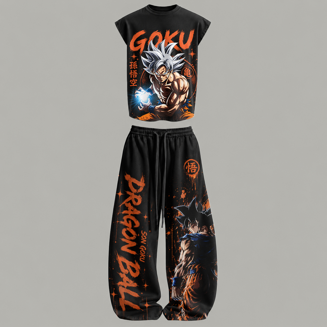 Dragon Ball Sleeveless Tank Top & Wide Leg Pants Two-Piece Streetwear Set