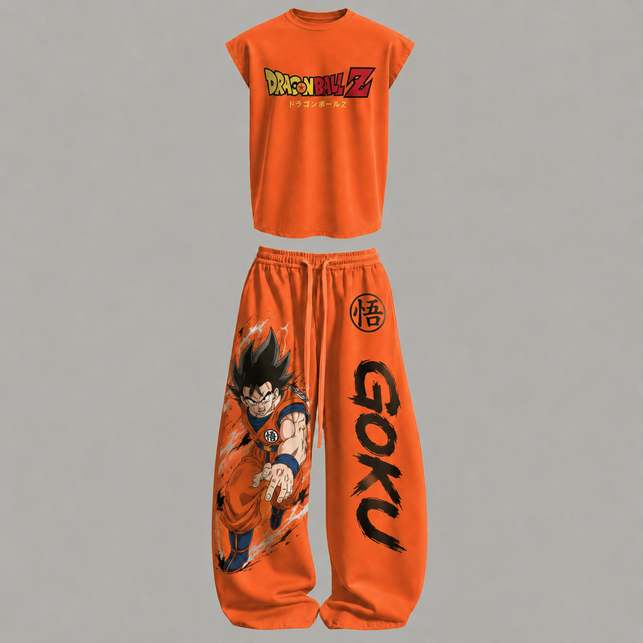 Dragon Ball Sleeveless Tank Top & Wide Leg Pants Two-Piece Streetwear Set