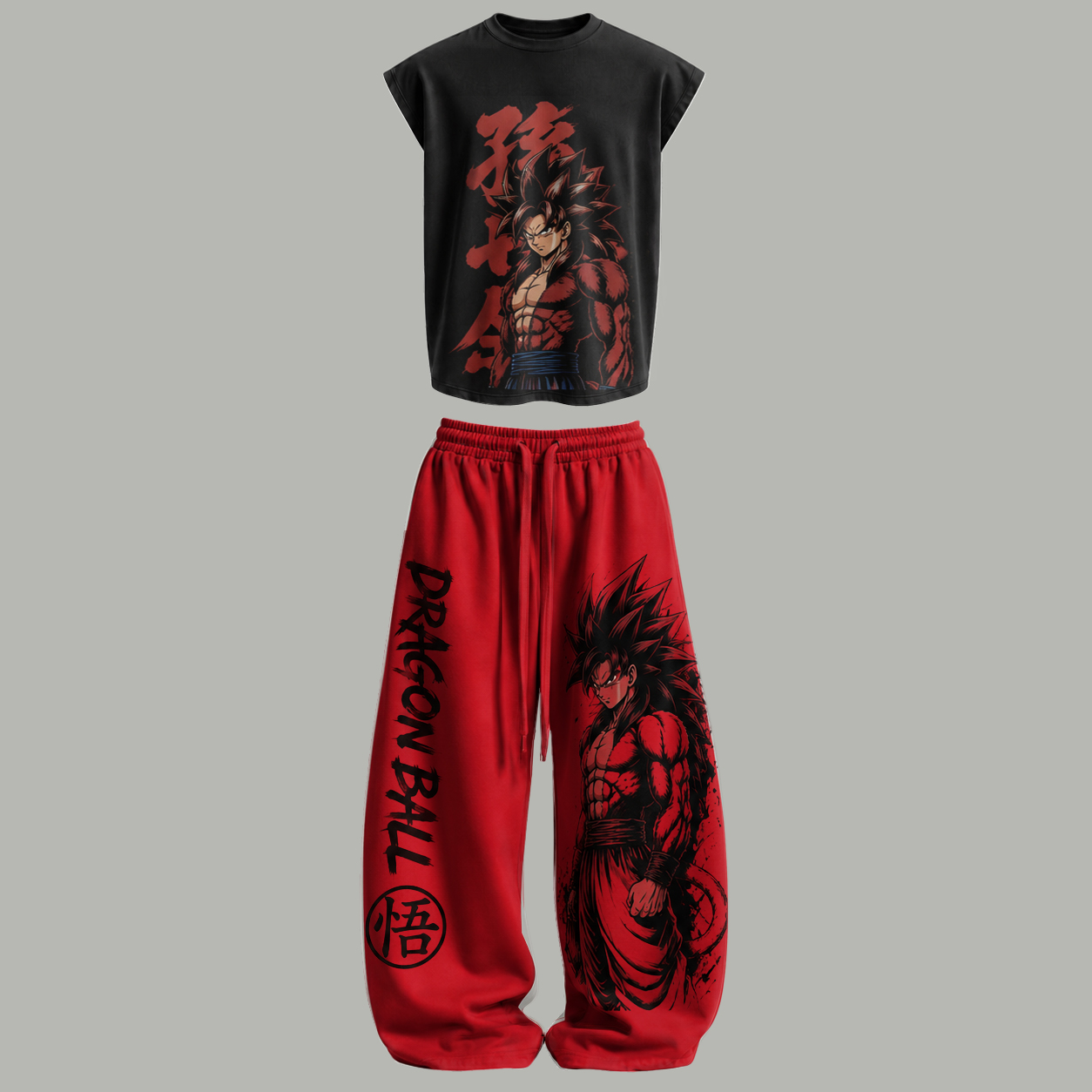 Dragon Ball Sleeveless Tank Top & Wide Leg Pants Two-Piece Streetwear Set