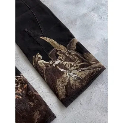 Heavens Eclipse Denim Sky-etched Embroidered Streetwear Mid Straight-leg Jeans European American Angel Trousers 100%