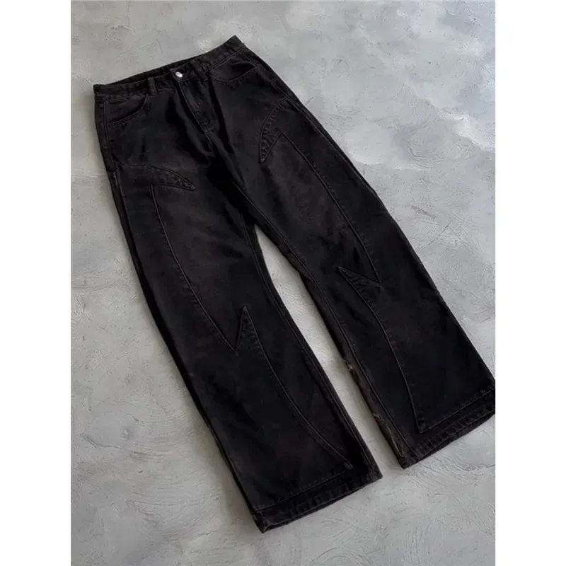 Heavens Eclipse Denim Sky-etched Embroidered Streetwear Mid Straight-leg Jeans European American Angel Trousers 100%