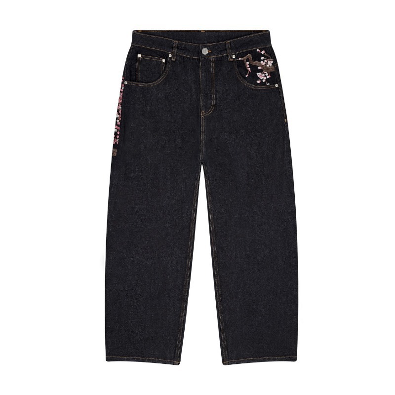 Retro Plum Blossom Embroidered Jeans Straight Pants Versatile Personality Street Fashion 