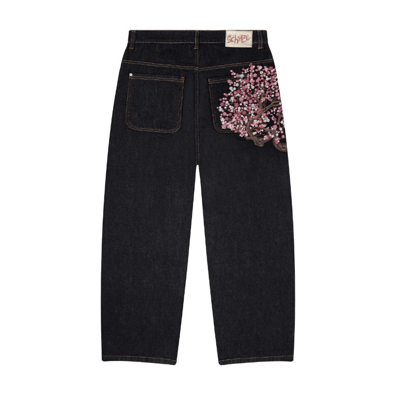 Retro Plum Blossom Embroidered Jeans Straight Pants Versatile Personality Street Fashion 