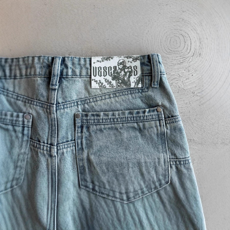 Plum Blossom Embroidery New Denim Style Street Trendy Embroidered Straight Pants Mid-Waist Jeans