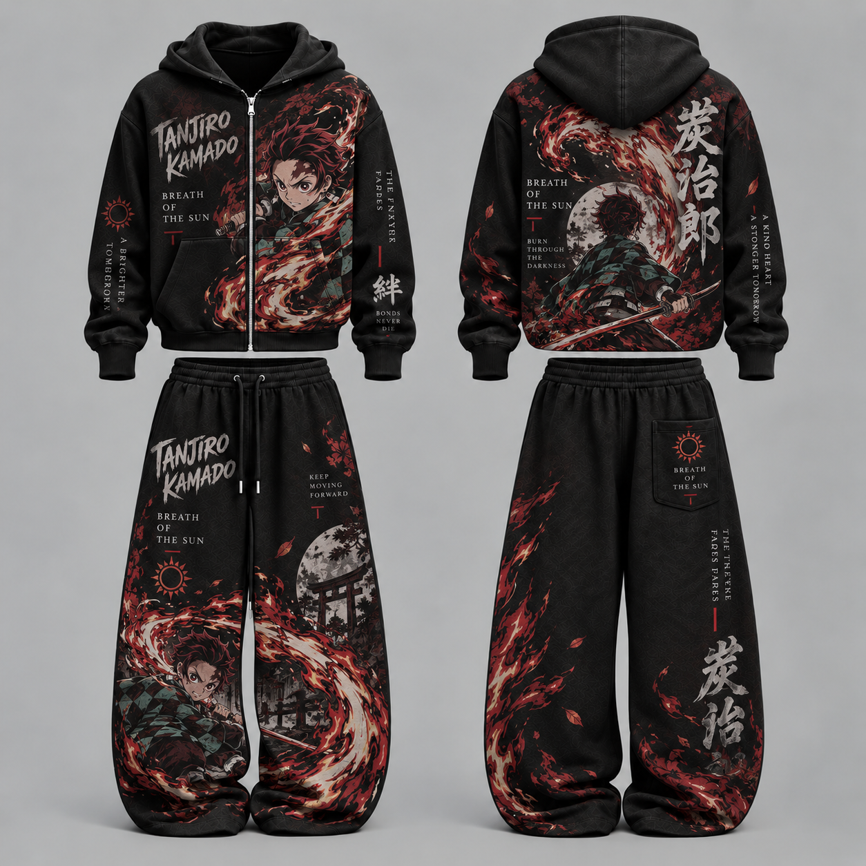 Demon Slayer Tanjiro Kamado- Unisex Zipper Hooded Sweatshirt Set