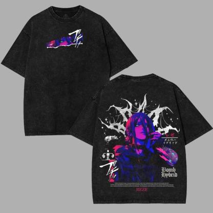 Chainsaw Man Denji pochita Reze  bomb devil arc Anime Manga 2 sided Washed T-shirt Cotton Unisex Clothes Menswear graphic tee